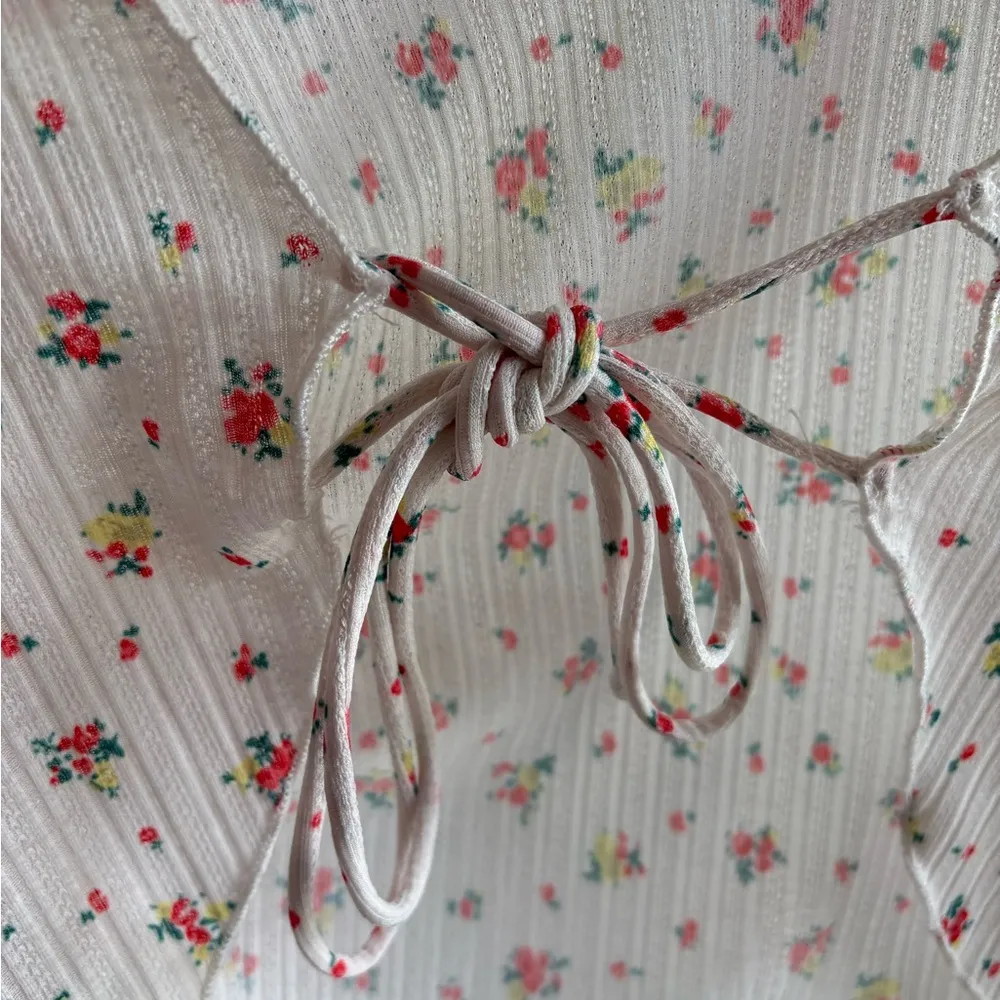 Princess Polly White and Pink Tie Front Ribbed Blouse - Image 4