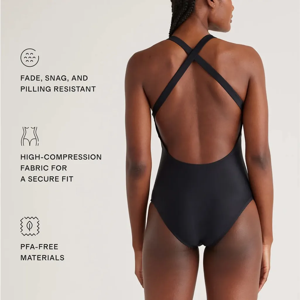 NWT Quince Italian Cross-Back One-Piece Swimsuit – Black, Size M - Image 4