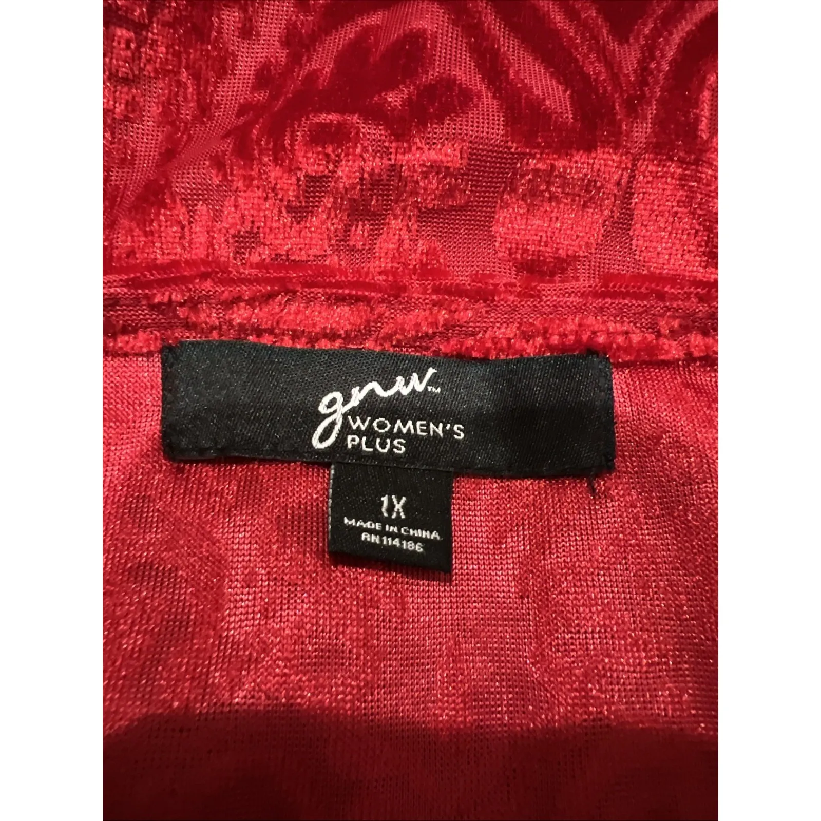 Red Velvet Burnout Top Cowl Neck Damask Love Romantic Holiday Party Occasion Size 1X - Image 6