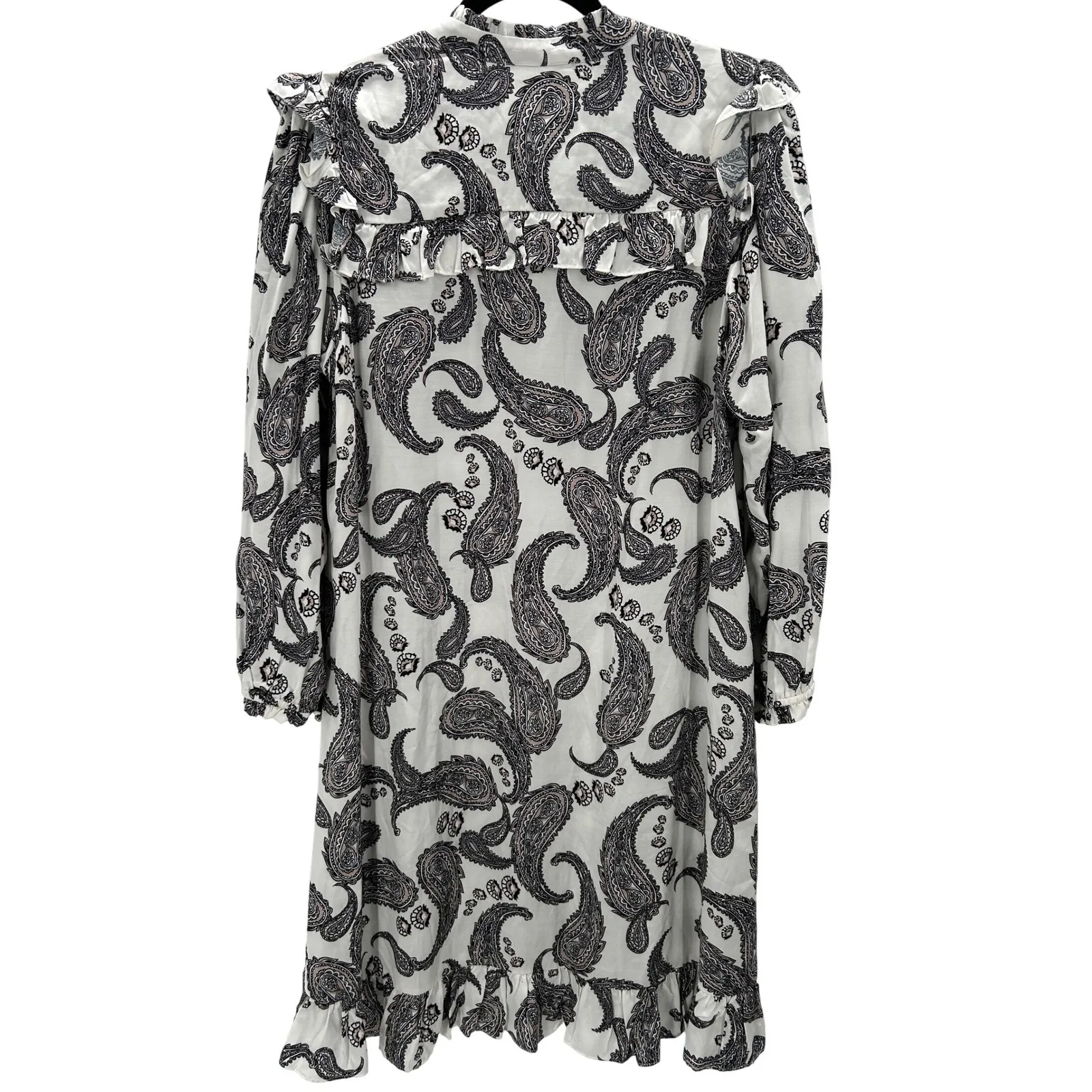 Hale Bob Paisley Print Ruffle V Neck Long Sleeve Silk Blend Midi Dress Sz Large - Image 2