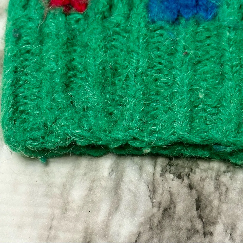 Colorful Geometric Pattern Sweater Vintage Classic 80s Mohair Wool Bold Cosplay Green Size M - Image 10