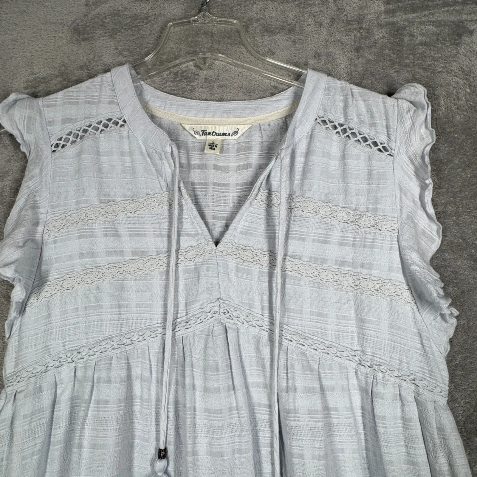 Tantrums Boho Dress Women's L Light Blue Cotton Lace‎ Trim Summer Festival Size L - Image 4