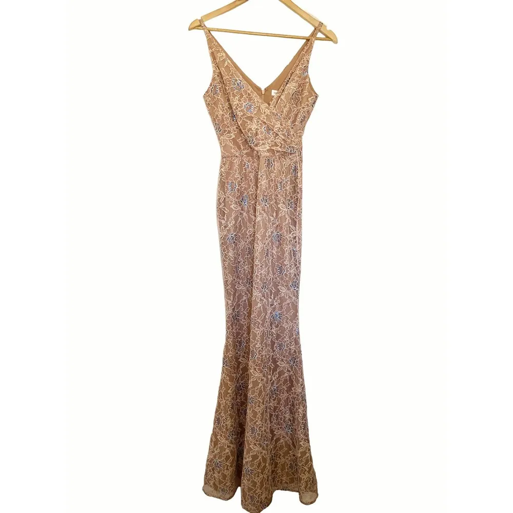 Dress The Population Helen Beige Lace Sequin Formal Gown Size XS - Image 11
