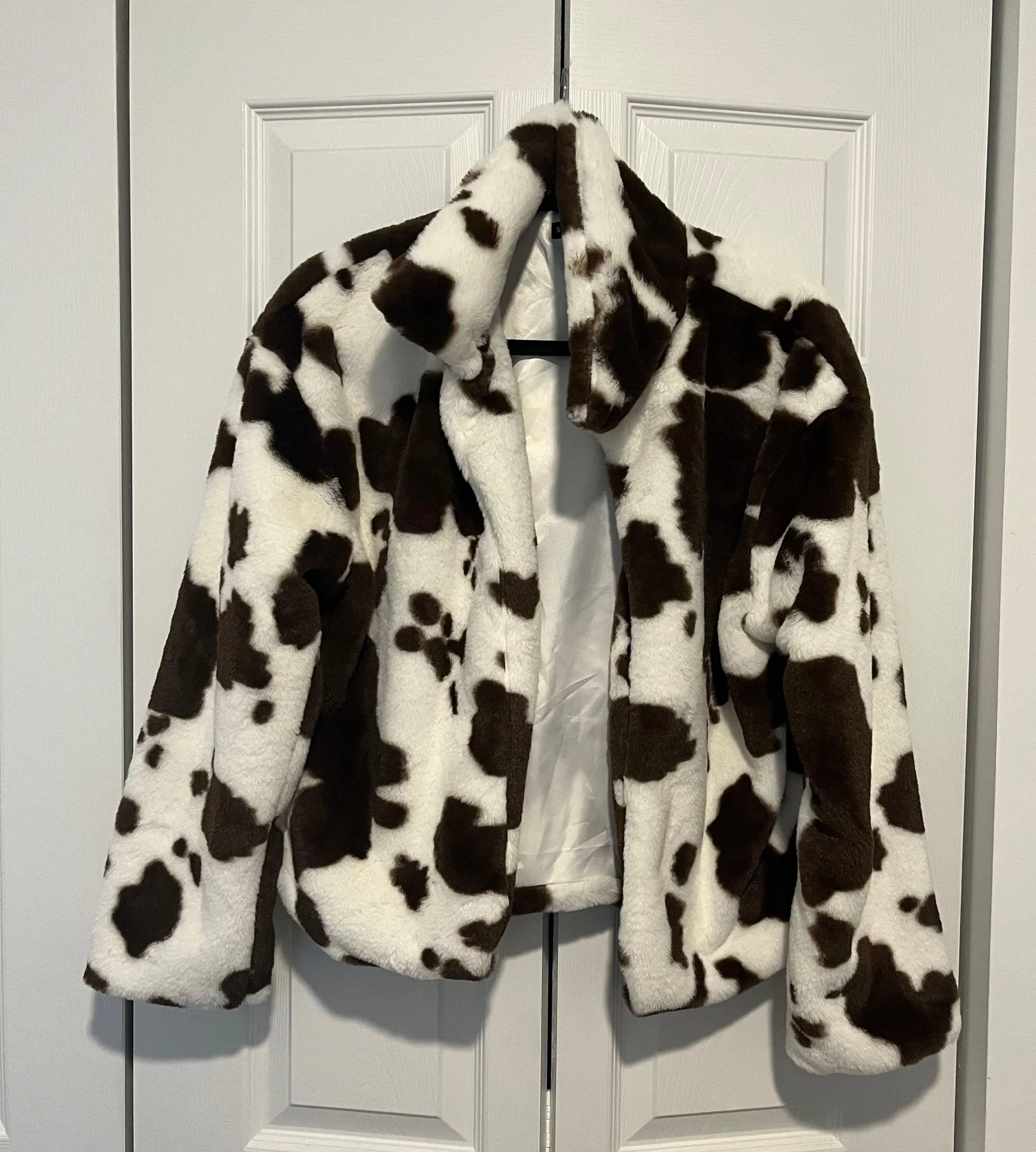 SheIn Cow Print Fuzzy Coat - Image 3
