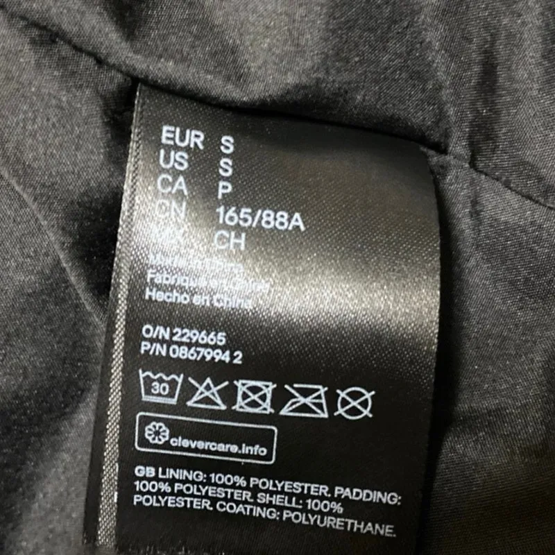 H&M Divided Black Faux Vegan Leather Full Zip Long Sleeve Puffer Coat Jacket S - Image 4