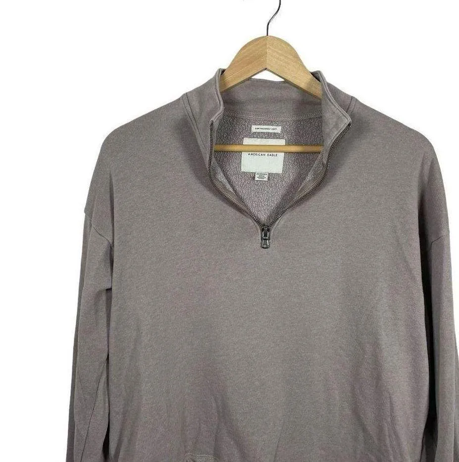 American Eagle Cinched Waist Fleece Quarter Zip in Grey Size XS - Image 5