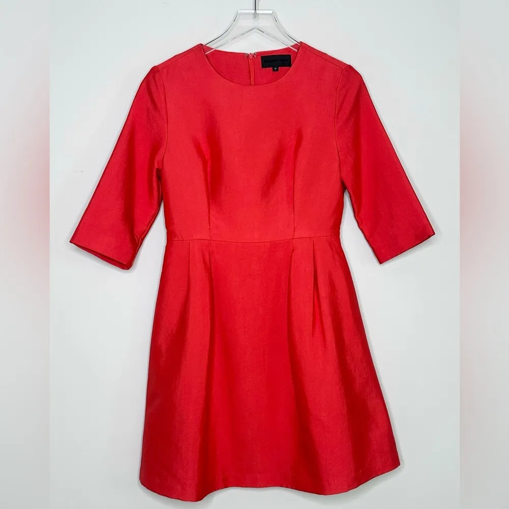 Blaque Label Audrey Fit & Flare Pleated Skirt Brushed Twill Red Dress Size M - Image 12