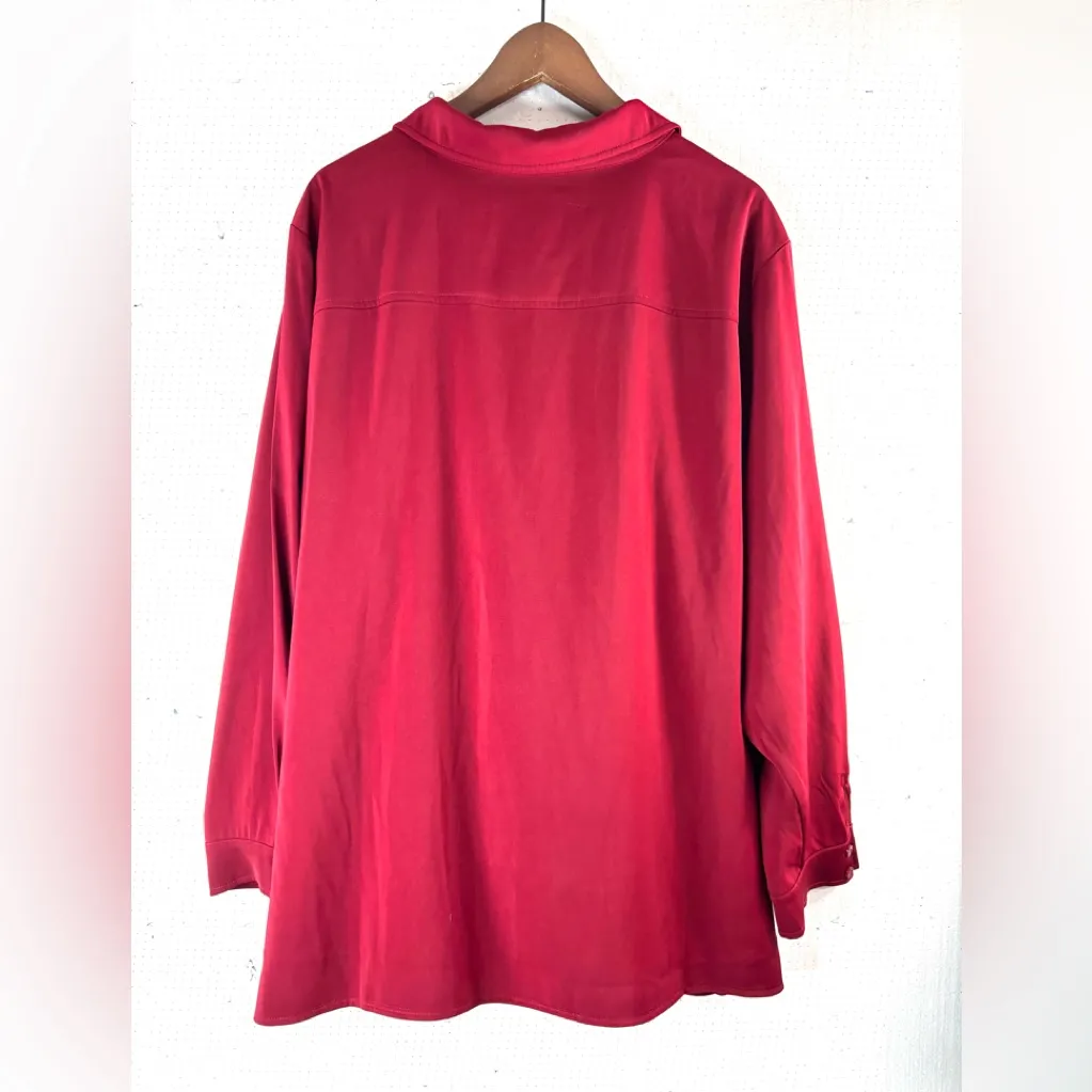 Susan Graver 2X Workwear Button Front Blouse in Deep Red - Image 2