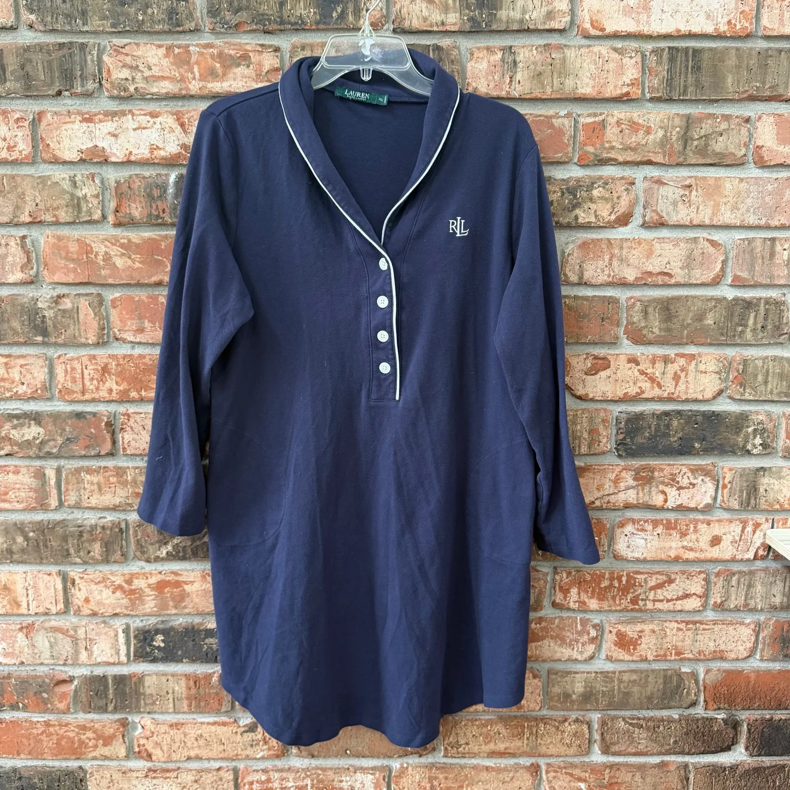 Ralph Lauren Monogram Sleep Shirt Size XL Womens Navy White Classic Preppy - Image 2