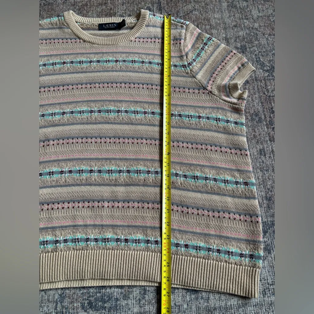 Lauren Ralph Lauren Fair Isle Tan Short Sleeve Sweater Top Size 3X - Image 4