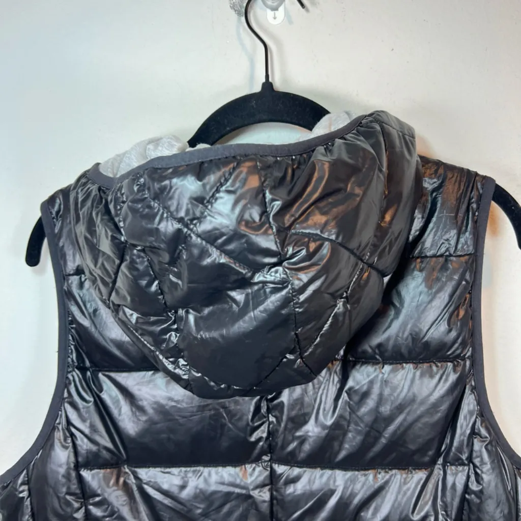 Tangerine Quilted Hooded Puffer Vest Black Lined Full Zip Outdoor Coat  Sz Large - Image 8