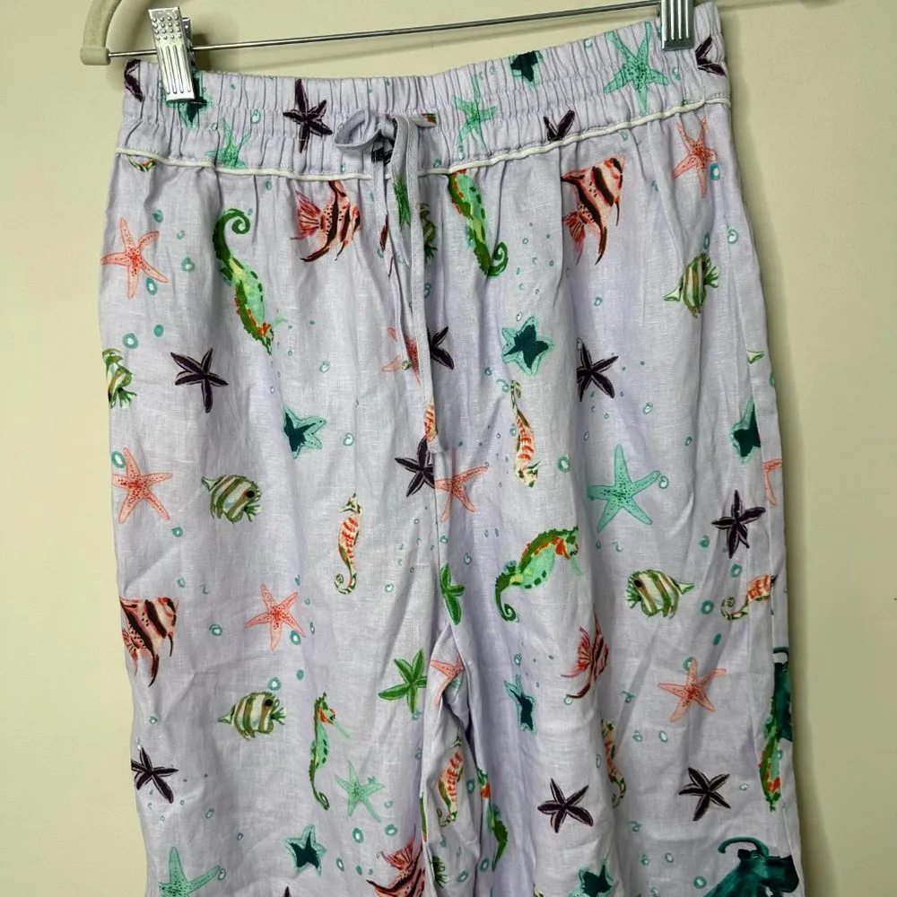 NEW Hill House Home The Skylar Pant Linen Purple Sea Creatures Wide Leg Medium - Image 4