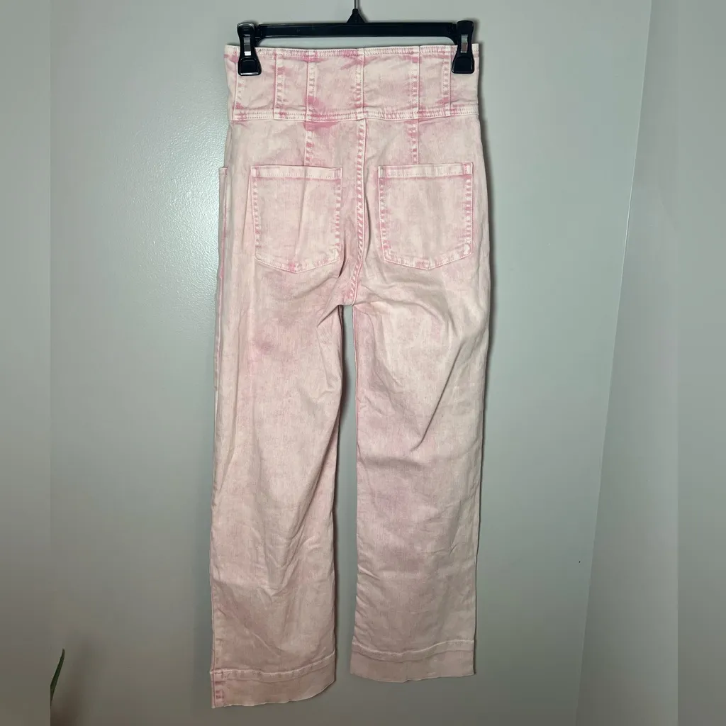Ulla Johnson Ellis Pink Acid Wash High Waist Button Wide Leg Jeans Boho Size 0 - Image 5