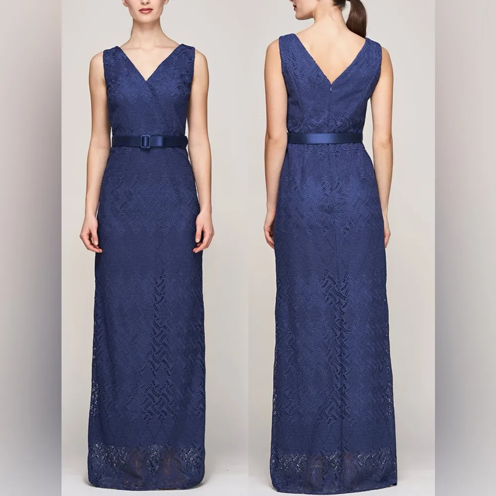 NEW Kay Unger Hendrix Lace V neck Sleeveless Column Gown Blue sz 6 - Image 2