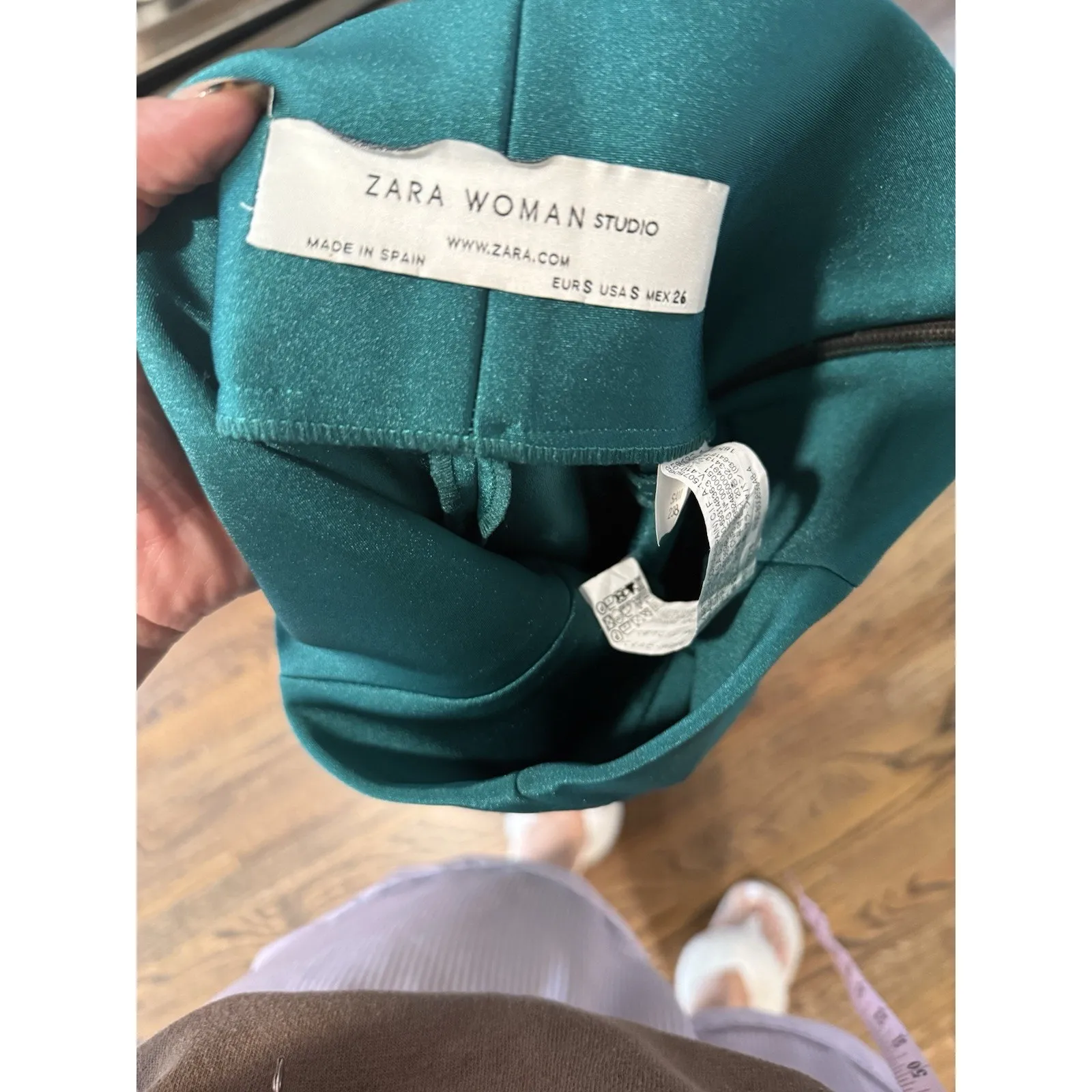 Zara Womens Studio Split Leg Cigarette Pants Metallic Green Size S - Image 8