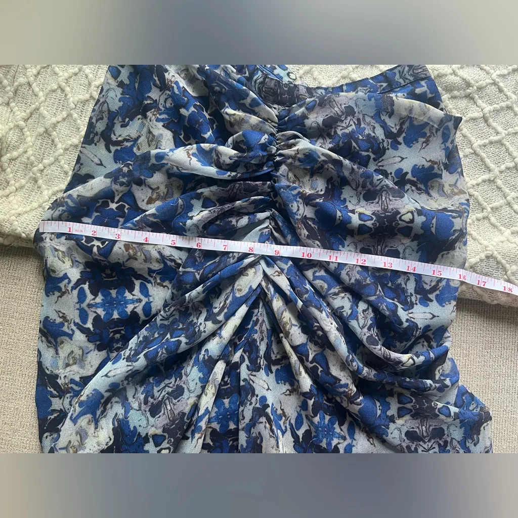 Unbranded Women’s Blue Floral Abstract Ruched Drape Maxi Skirt Size M - Image 3