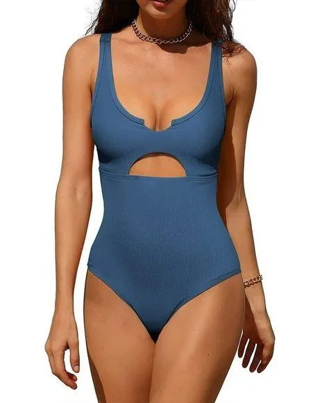 Charmo One Piece Ribbed High Cut Padded Monokini Bathing Suit swimsuit nwt Blue - Image 1