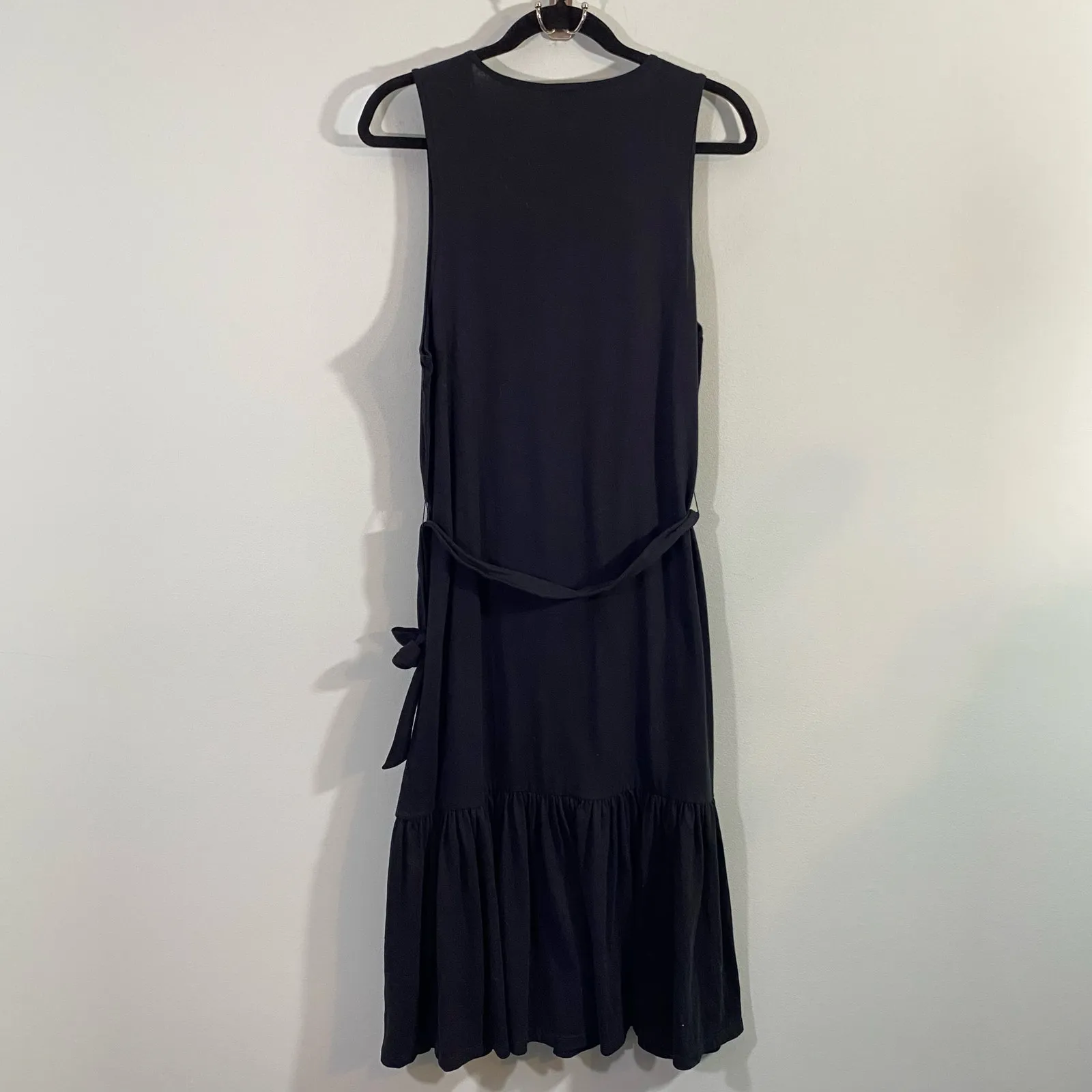 J Crew Women's Black Knit Tie Waist Sleeveless Midi Dress Size L #BF880 - Image 3