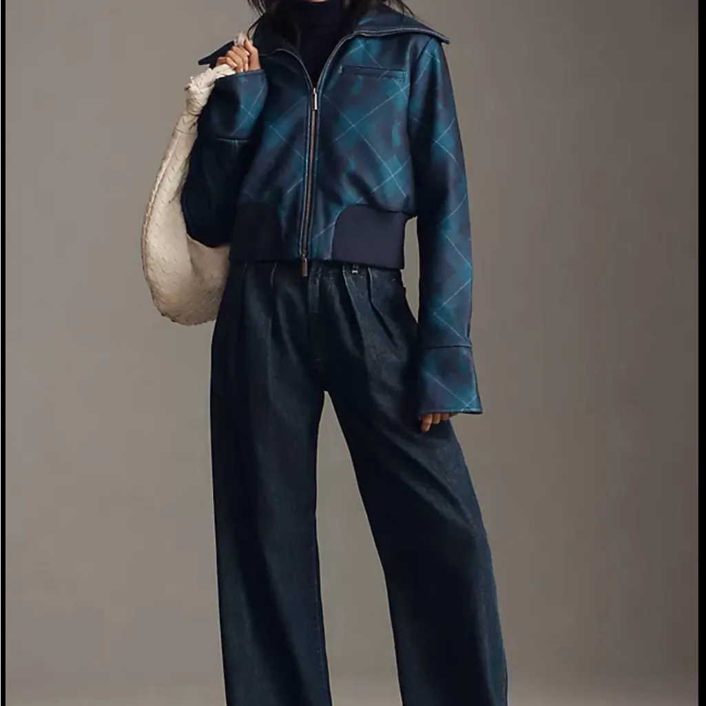 Maeve  Blue Bomber Jacket with Structured Design - Image 4