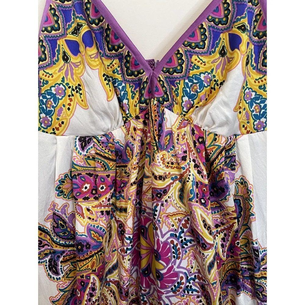 Eci New York Dress‎ size 2 Silky Slip Babydoll Purple Paisley Boho - Image 2