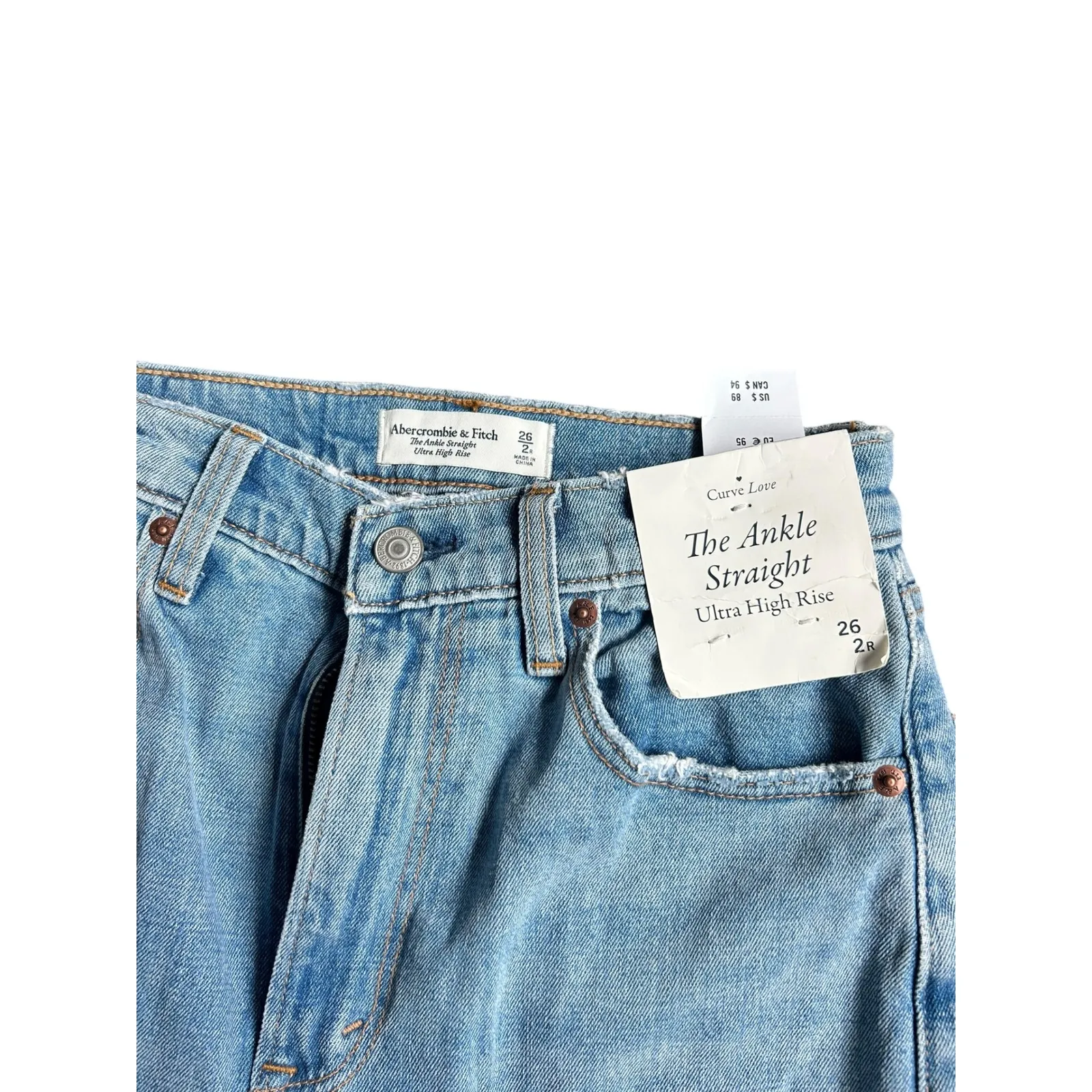 Abercrombie & Fitch Curve Love The Ankle Straight Ultra High Rise Light Wash NWT - Image 2