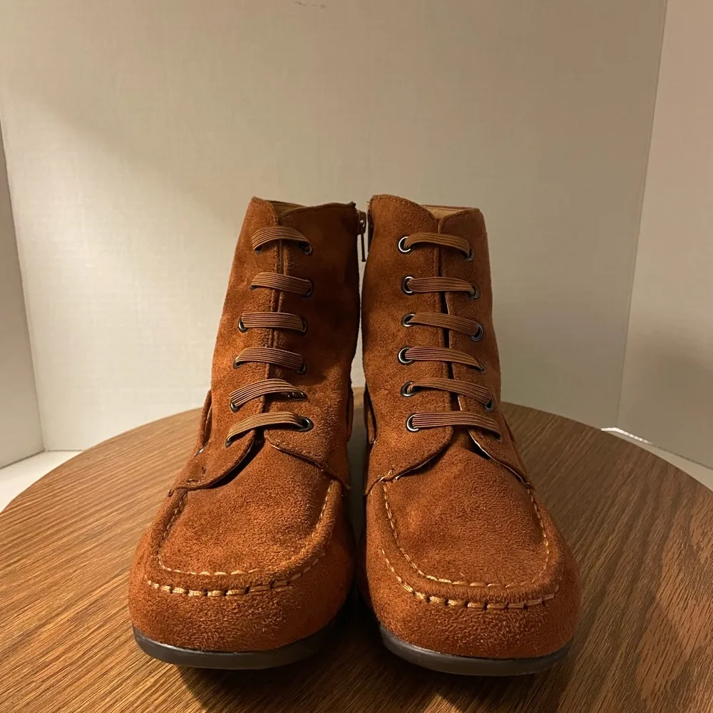 Comfortview Faux Suede Side Zip Bohemian Rust Ankle Bootie-10 - Image 2