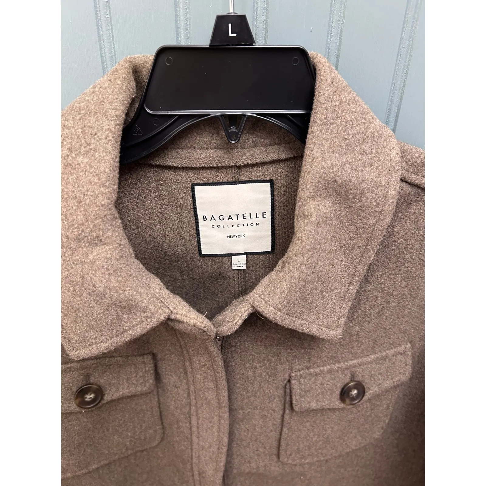 BAGATELLE COLLECTION Women Utility Jacket L Brown Wool Blend‎ Pockets Button Size M - Image 2