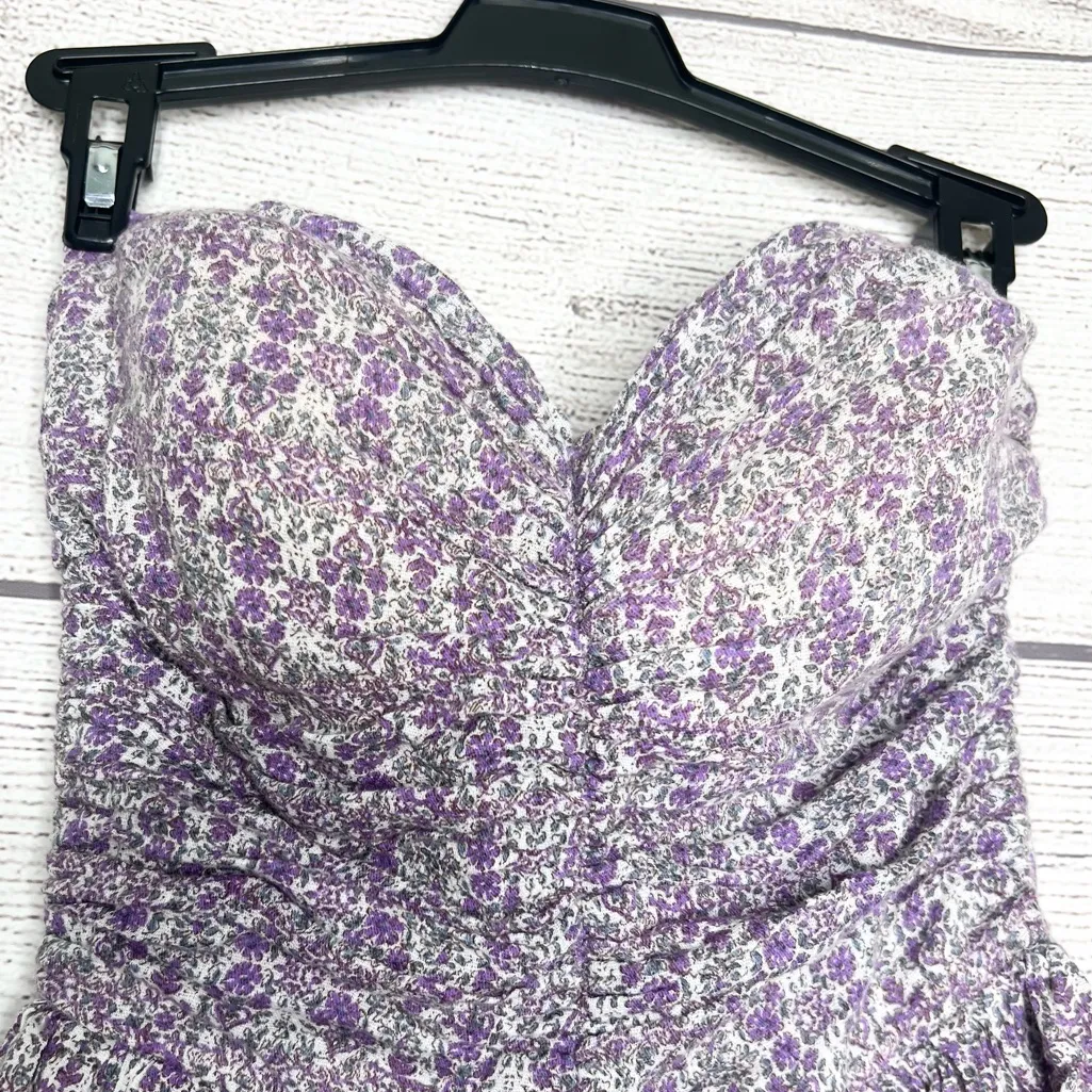 Vintage Purple Floral Strapless Mini Dress with Lace Trim Size Medium - Image 2