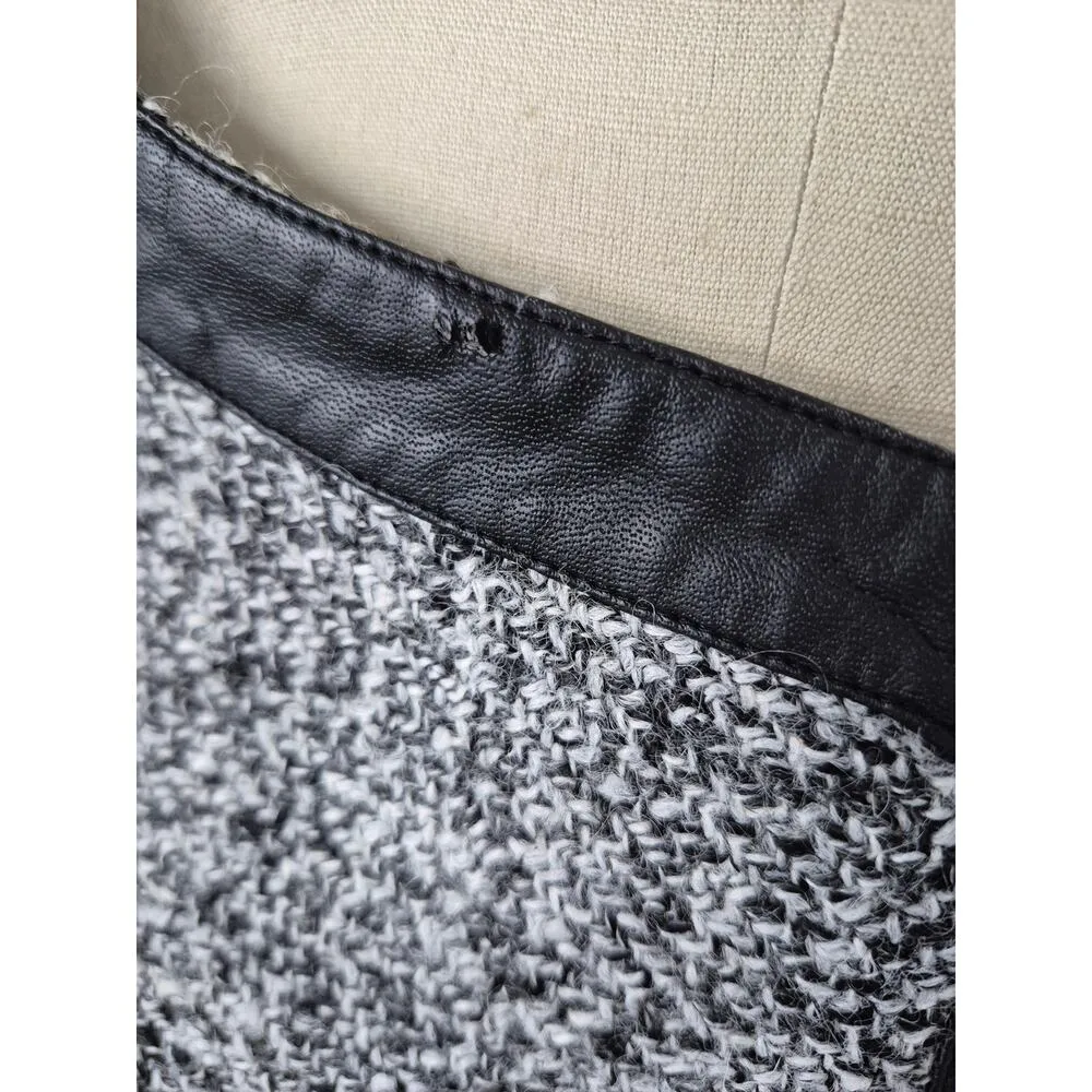 DKNY JEANS Viscos/Wool Blend Sweater Jacket Satin Lined Faux Leather Trim SzXL Black Size XL - Image 2