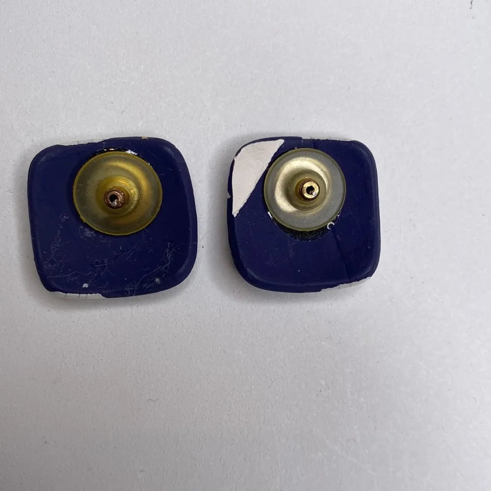 Women’s Vintage Rectangular Abstract Ceramic 1980’s Earrings OS Glazed Blue Gold - Image 3