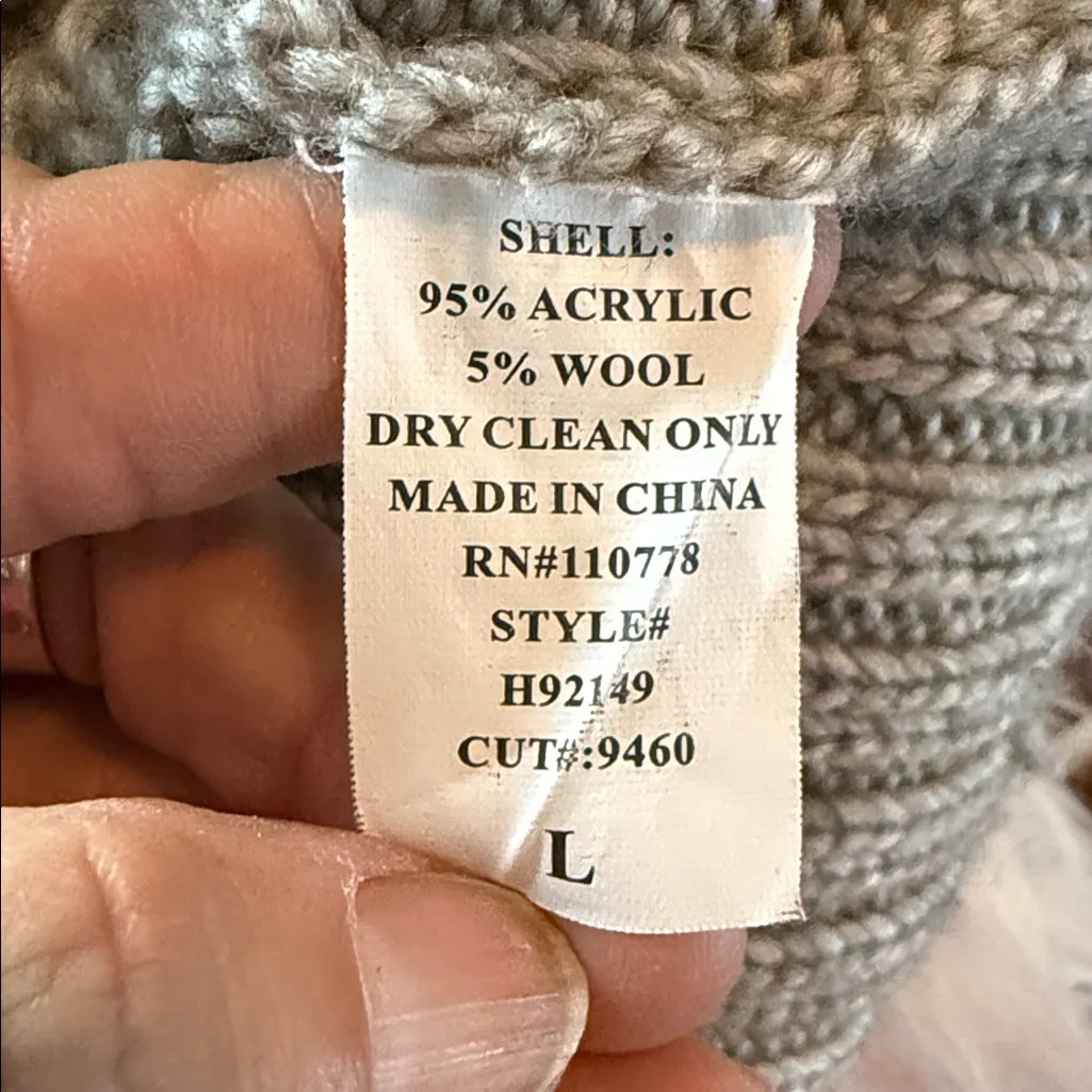 Hazel Taupe Chunky Knit Sweater honeycomb pattern sold At Anthropologie Gray Size L - Image 8