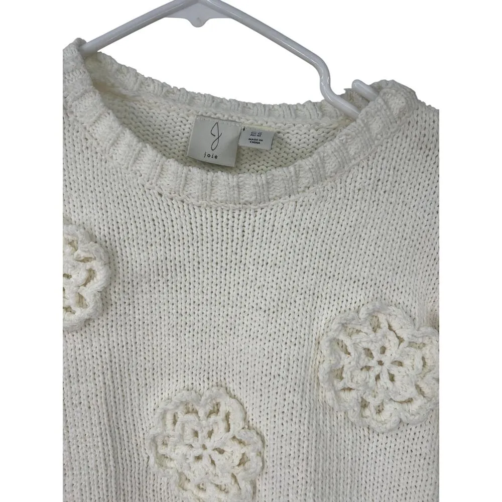 Joie | M | Knit Short Sleeve Sweater Floral Applique Crochet Top Women's - Image 3