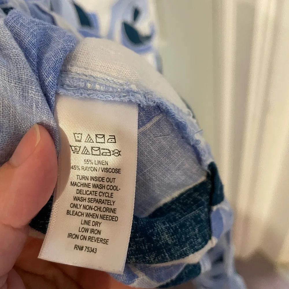 Rachel Zoe Women's L Linen Rayon Blue Sleeveless Collared Pockets Shift Dress - Image 5