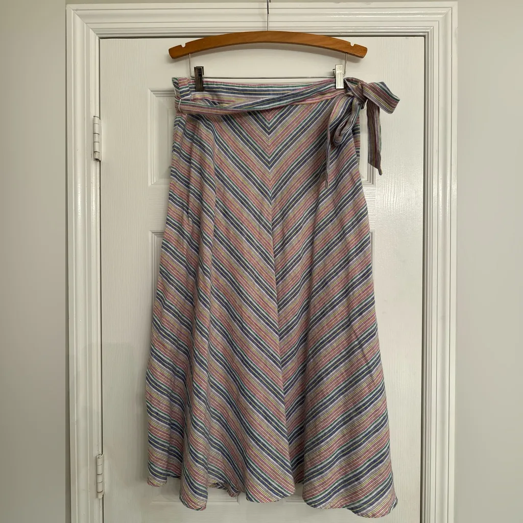 Talbots Striped Linen Blend A-line Midi Skirt Women’s Sz 16 Preppy - Image 4