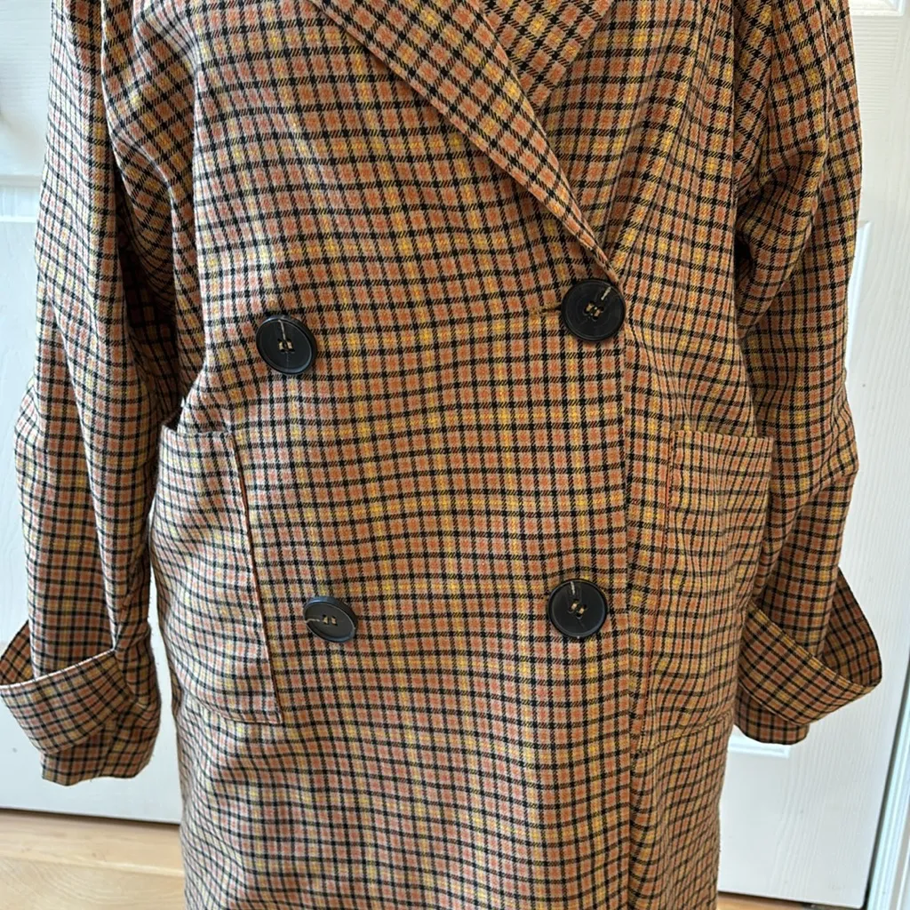 Lost + Wander Anthropologie orange & yellow plaid double breasted trench coat - Image 4