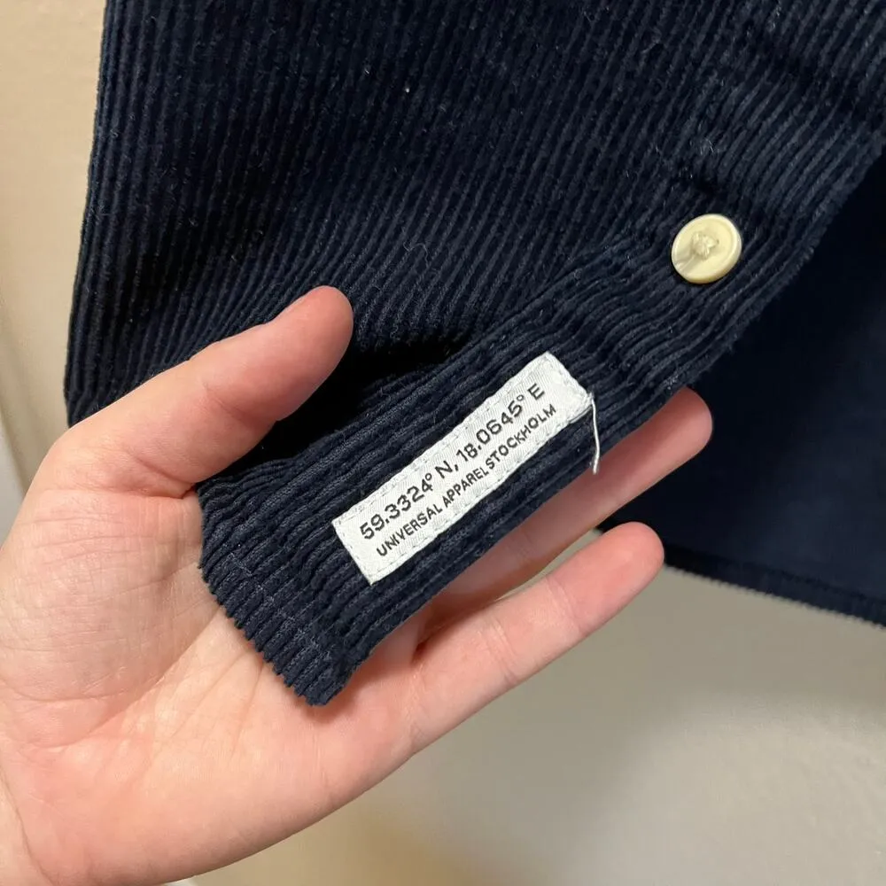 H&M Blue Corduroy Button Front Shacket Shirt Jacket Size Medium Unisex Fit - Image 5