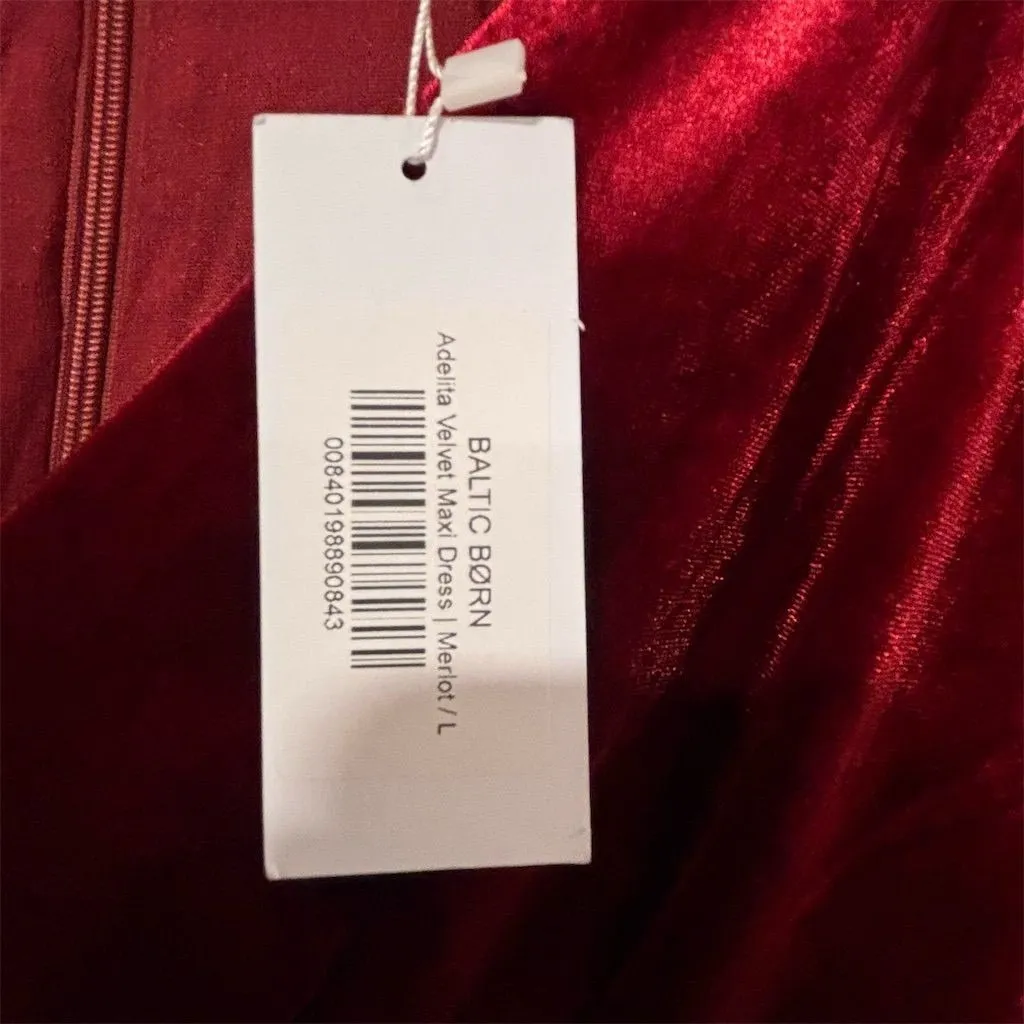 Baltic Born Adella Velvet Maxi Dress Merlot Red Long Sleeve Size L - Image 5
