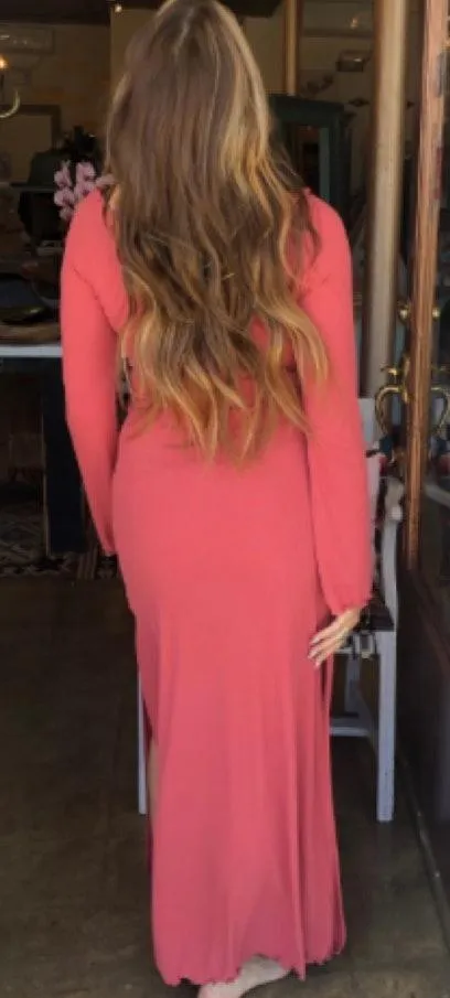 Lucy Love Pink Ribbed Side Slit Maxi Dress - Image 2