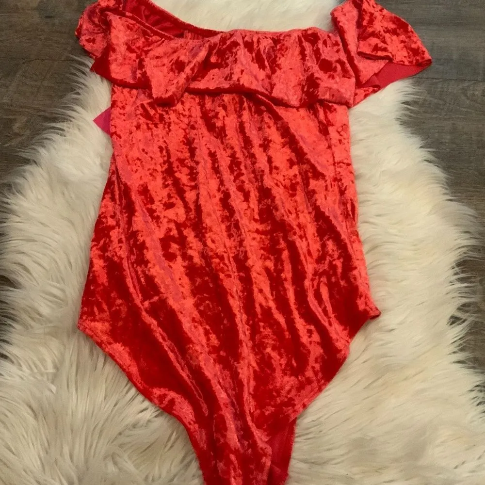 Xhilaration Red Velvet Bodysuit - Image 6
