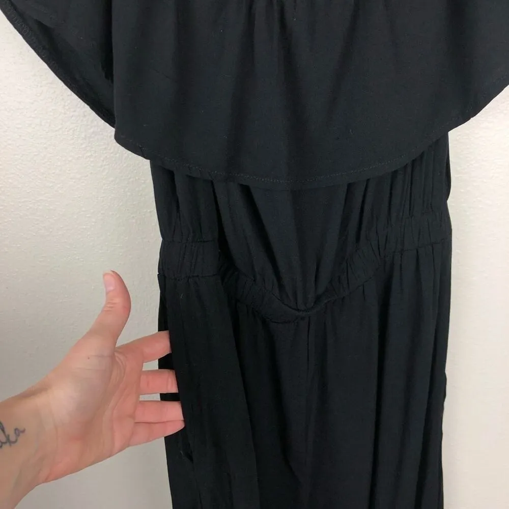 Guess Black Ruffled Off Shoulder Jumpsuit Womens S Fall Casual Classic Wide Leg - Image 6
