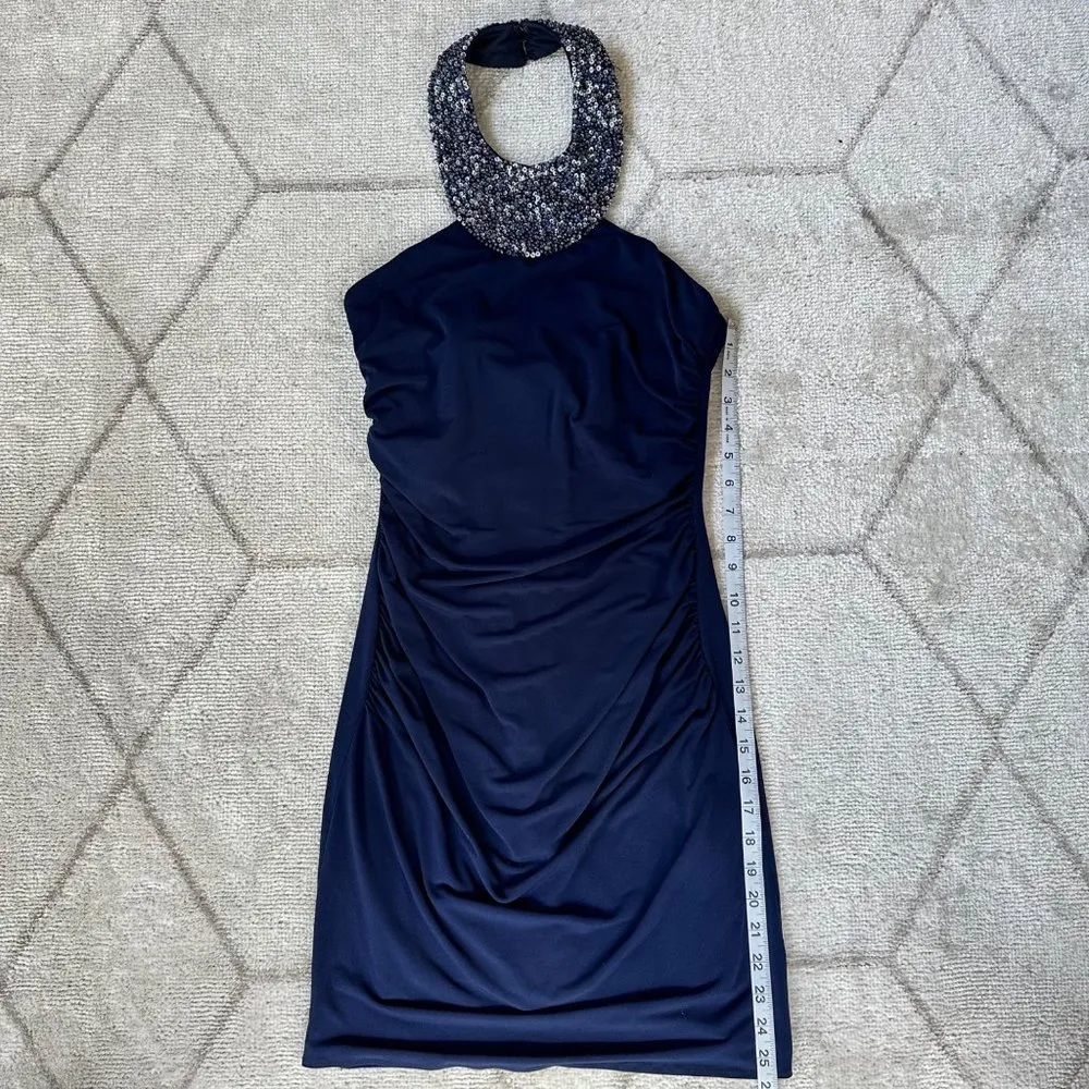 Navy Blue Backless Bodycon Cocktail Dress Sz 4-6 - Image 6