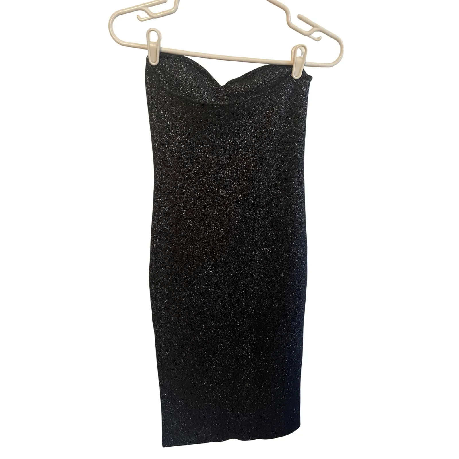 Sleeveless Black Glitter Strapless Midi Dress‎ Party Cocktail Evening - Image 8
