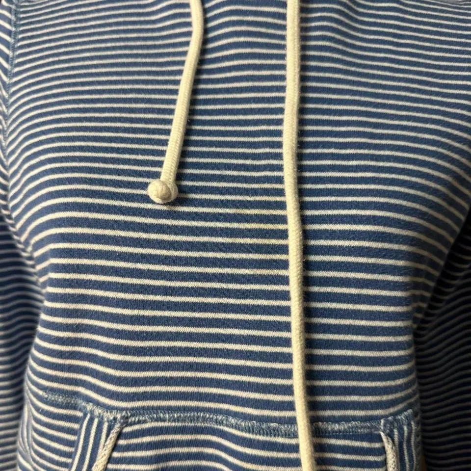 Y2K American Eagle Outfitters Striped Blue Hoodie Distressed Raw Hem Size small - Image 3