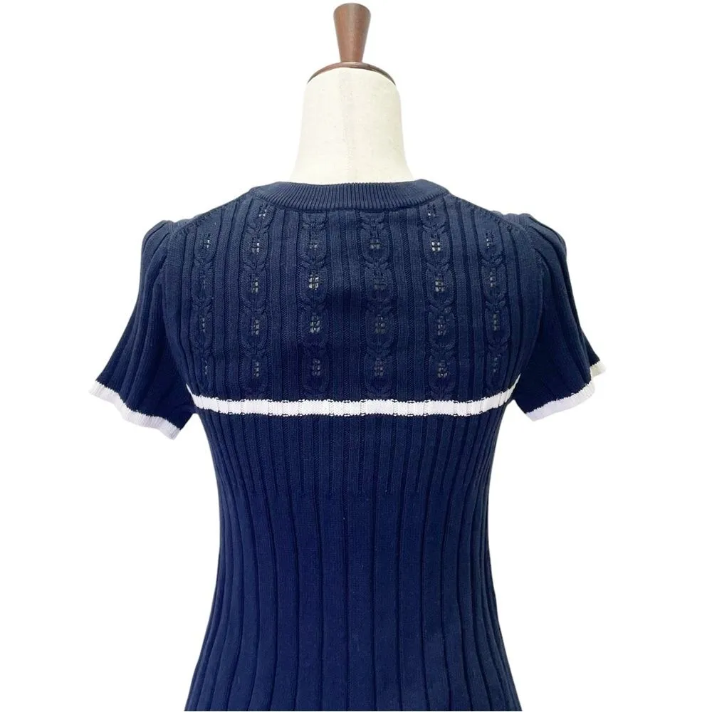 NWT Banana Republic Crochet Trim Cotton Sweater Dress Navy White Size Small NEW - Image 9