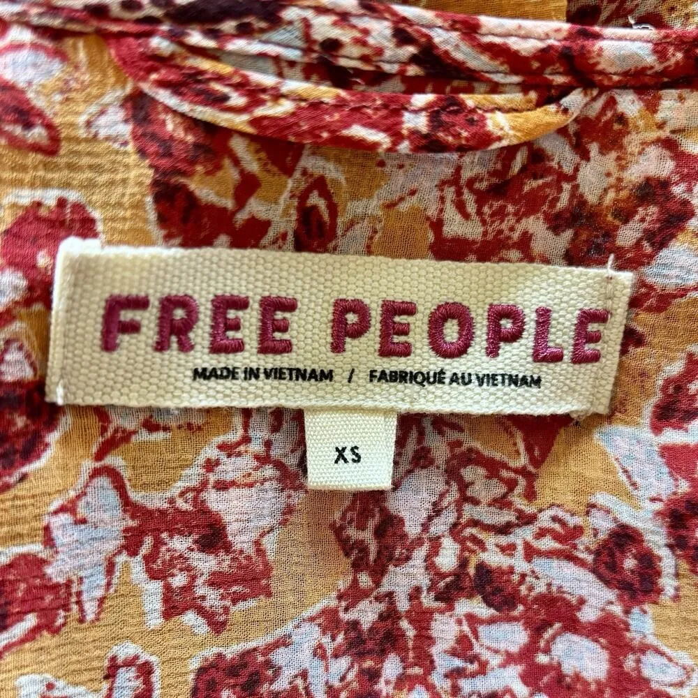 Free People Size M L Lorriane Boho Print Tie-Front Top Blouse Boho Festival - Image 3