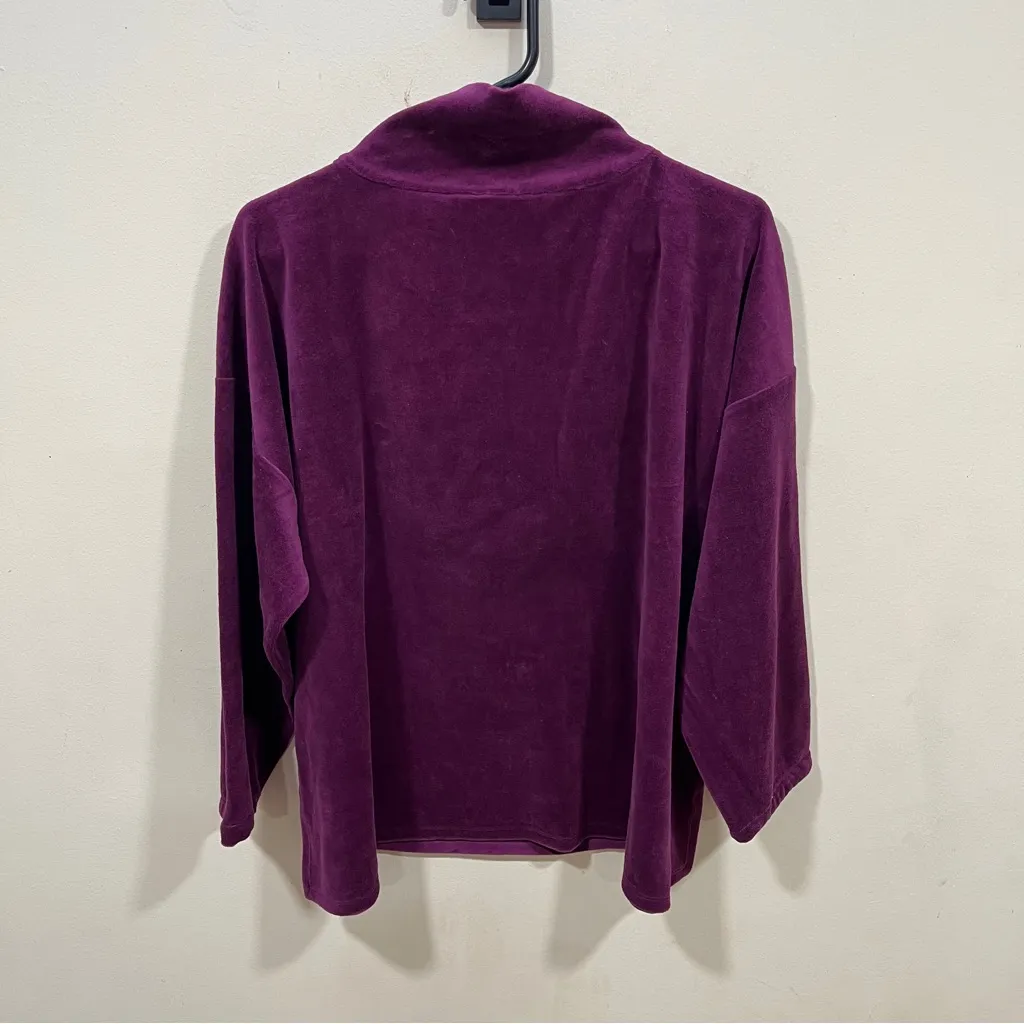 EUC Eileen Fisher Funnel Neck Box Top Purple Velour Velvet Long Sleeve L - Image 7