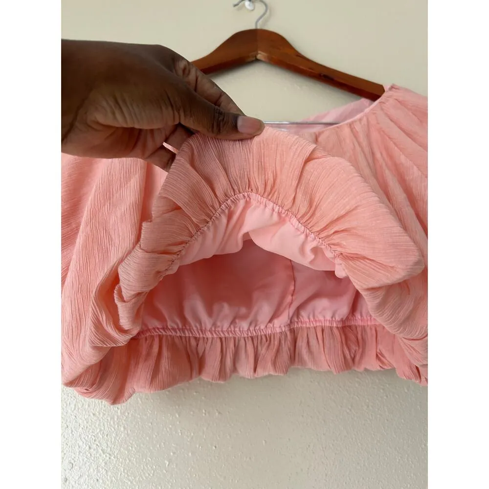 Vestique Peach Short Sleeve Cropped Bubble Top Size Small - Image 7