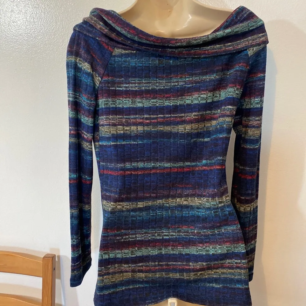 89th and Madison Women’s Blue Striped Cowl Neck Sweater S - Image 4