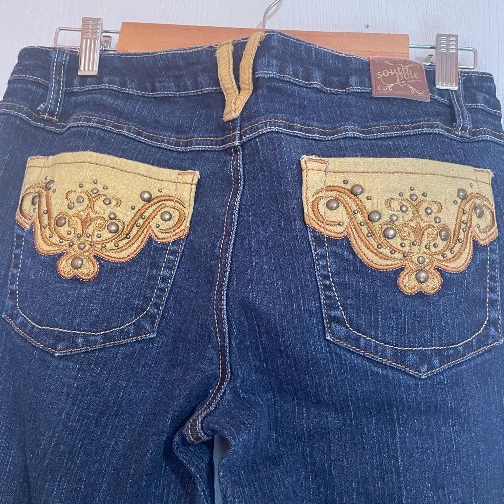 Y2K South Pole Dark Blue Flare Jeans, size 11. - Image 3