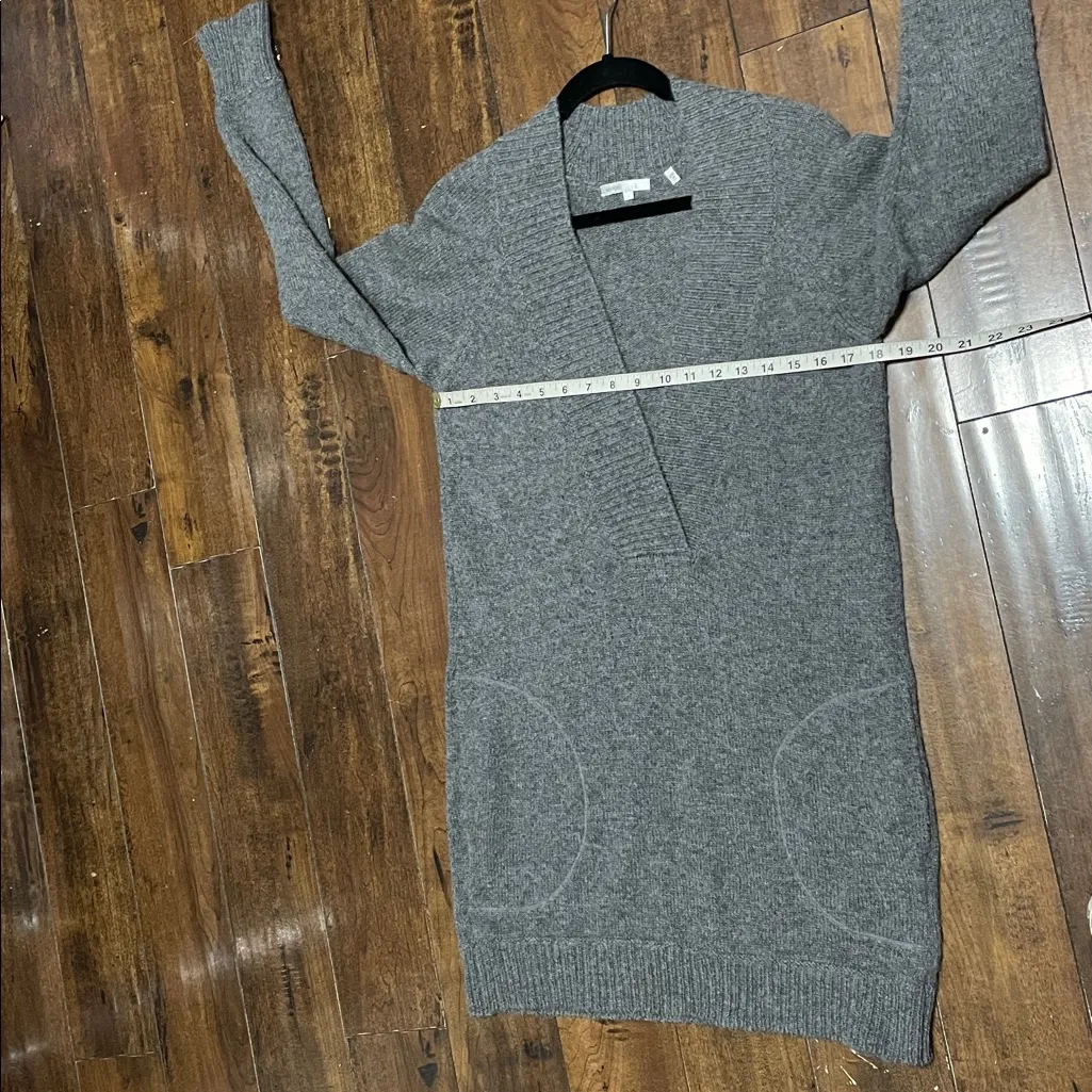Vince Cashmere Alpaca Wool Blend Gray Deep V-Neck Sweater Mini Dress Pockets L - Image 13